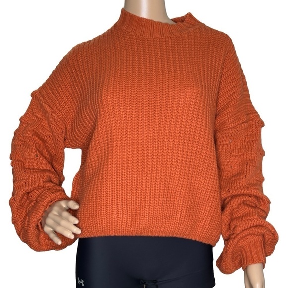 Balloon sleeve acrylic sweater in orange, XL - Picture 1 of 6